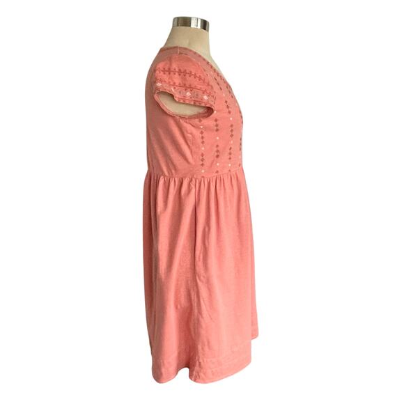 Garnet Hill Organic Cotton Coral Embroidered Knit Dress Size 4 Scoop Neck Spring - Picture 3 of 11